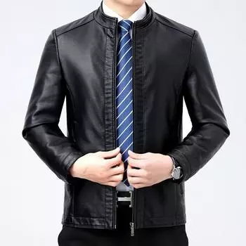 Middle-aged and elderly sheepskin plus velvet leather jacket autumn and winter fashionable stand collar large size jacket 170