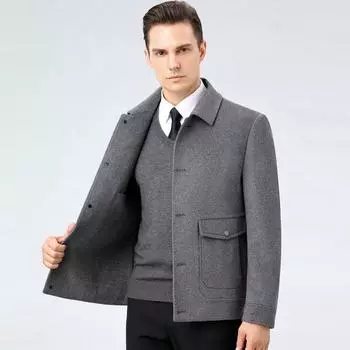 Middle-aged and elderly short woolen woolen jacket men s jacket thickened and warm middle-aged dad s cashmere coat M