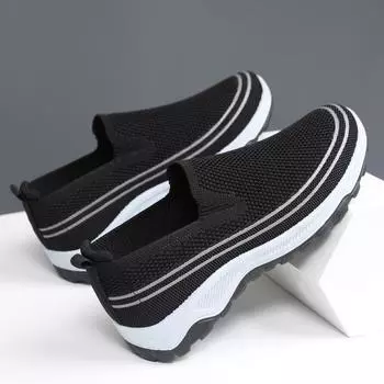 Middle-aged and elderly walking shoes casual shoes fashion versatile sports foreign trade men s shoes mesh breathable non-slip one-pedal women s shoes 35 чёрный
