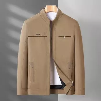Middle-aged Dad Spring and Autumn Jacket Stand-up Collar Zipper Casual Jacket 175 хаки