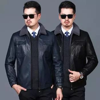 Middle-aged men s genuine leather coat men s autumn and winter business casual men s fur one-piece thickened coat 170