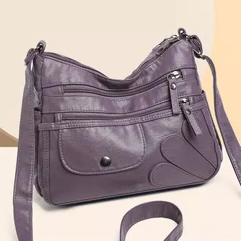 Middle-Aged Women s Bag Soft Leather Large Capacity Shoulder Bag синий