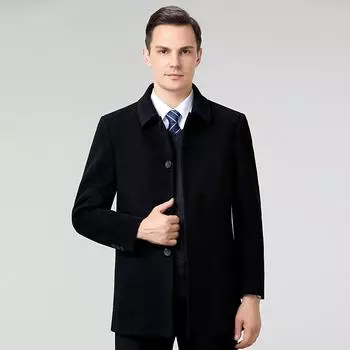 Middle-aged woolen coat men s winter double-sided cashmere coat men s lapel casual woolen coat 170