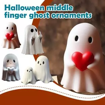 Middle Finger Cute Ghost Statue, Ghosts Small Scary Table Home Halloween Centerpieces Figurines, Shelf Ghost Coffee Decorat V2m2