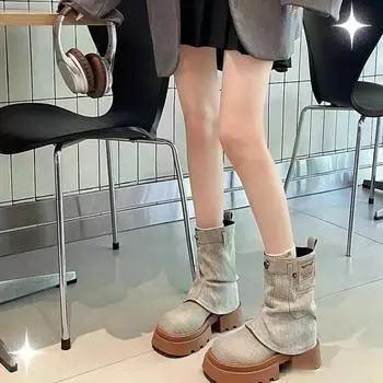 Middle Heel New In Women s Half High Boots Round Toe Demi-season Comfortable and Elegant Quality Footwear Ladies Mid Calf Shoes 35