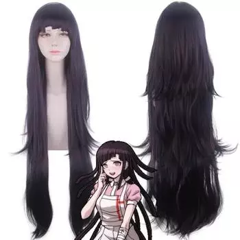 Микан Цумики Черный Фиолетовый Длинный Прямой Парик Danganronpa: Длинный парик для косплея Trigger Happy Havoc, синтетический парик для косплея
