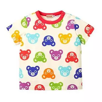 Miki House 12-5201-498 Short Sleeve T-shirt, Full Pattern, Bears, Boys, Girls, Made in Japan, Baby Kids, white, 3T