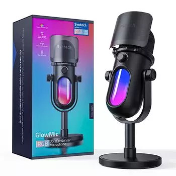 Микрофон Syntech Gaming USB-микрофон для ПК Микрофон с RGB-подсветкой Отключение звука Сенсорный регулятор усиления Разъем для наушников Поп-фильтр Подставка для