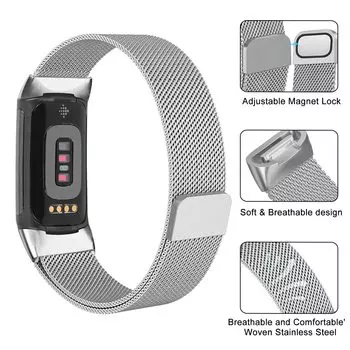 Миланская петля для замены браслета fitbit charge 6 5, браслет charge6 из нержавеющей стали, магнитный браслет fitbit charge 5 for fitbit charge 5 серебряный