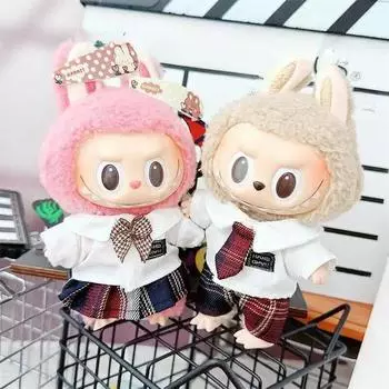 Милая 17 см мини плюшевая кукла одежда наряд аксессуары для куклы Labubu Idol кожаная куртка одежда детская коллекция подарок for 17cm Labubu doll