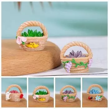 Милая Цветочная Корзина Модель DIY Миниатюрные Цветочные Горшки Настольный Декор Растительный Горшок Модель Автомобиля