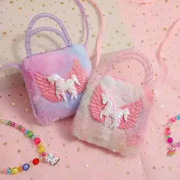 Милая детская сумка через плечо с рисунком единорога из мультфильма, мягкая на ощупь плюшевая сумка-мессенджер для девочек, модная повседневная сумка для малышей, маленькая квадратная сумка для хранения, детские сумки красный