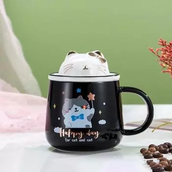 Милая керамическая кружка, чашка с крышкой в виде кошки, кружки, забавные кофейные чашки, красивые чайные кружки, посуда для напитков, оригинальное пивное новогоднее милое угощение 400ml