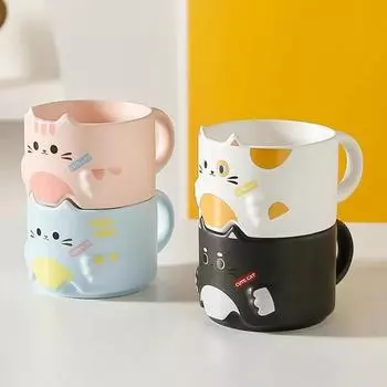 Милая кружка с ручкой в виде кошки, забавный дизайн мультяшного кота, складывающаяся кофейная чашка, кружка для молока, подарки для детей-любителей кошек 301-400ml чёрный