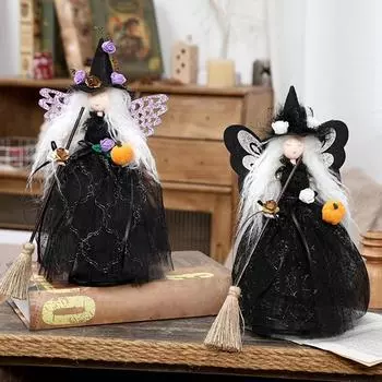 Милая мультяшная кукла-ведьма, декор в сладком стиле с метлами, тематическая вечеринка, украшение для домашнего офиса, гостиной, рабочего стола