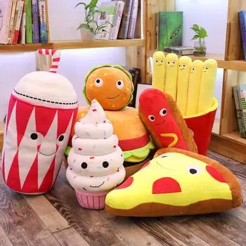 Милая плюшевая игрушка в виде гамбургера, мороженого, картофеля фри, фаршированного попкорна, торта, пиццы, подушки, детские игрушки, подарок на день рождения