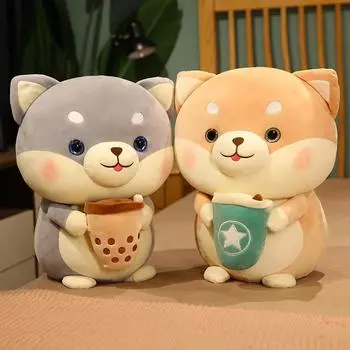 Милая плюшевая игрушка в виде собаки Bubble Tea, мягкая игрушка в виде животного, подушка для тела, чашка для молочного чая, плюшевая кукла Husky Boba, подарок на день рождения 20cm серый