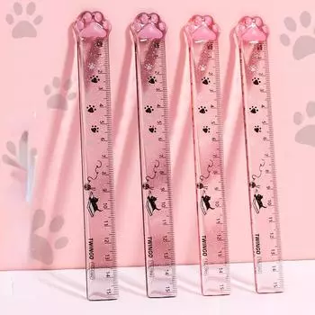 Милая прозрачная линейка в виде кошачьей лапы Kawaii, школьные принадлежности, трафареты для рисования, простые эстетические студенческие канцелярские принадлежности для детей