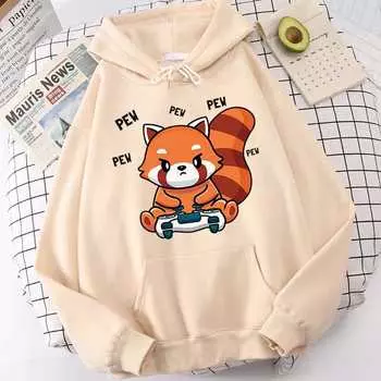 Милая толстовка с принтом Pew Red Panda Kawaii, женские повседневные толстовки с длинным рукавом, свитера, свободные толстовки унисекс S