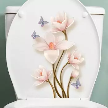 Mildew-proof Flower Butterfly Toilet Stickers Removable Toilet Lid Decals Bathroom style 3