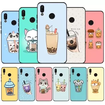 Черный чехол для телефона с молоком и чаем для huawei P40 P30 P20 P10 Pro P9 Lite nova 4E 6SE Psmart 2 2019 Y6 9 Prime Cover Shell Huawei P9 Lite