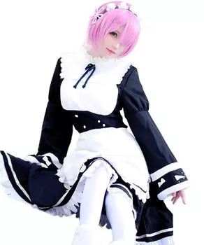 [milky time] Re:ZERO -Starting Life in Another World- Re:ZERO Cosplay Maid Clothes Halloween Rem Lamb Long Sleeve (Lamb, Long Sleeve Maid, M)