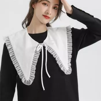 Милое кружевное украшение, двухслойный дышащий искусственный воротник, большой заостренный воротник, кукольный воротник, одежда для омоложения, женская универсальная шаль для улицы белый