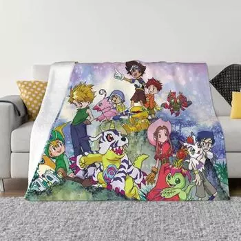 Милое одеяло с рисунком Digimon, флисовое одеяло на весну/осень, портативное мягкое одеяло для постельных принадлежностей, плюшевое тонкое одеяло для автомобиля 75x100cm 30x40in