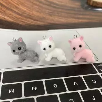 Милые 3D мохнатые стайные животные кошки подвески миниатюрные куклы брелок ожерелье кулон DIY ремесла ювелирные изделия изготовление серый