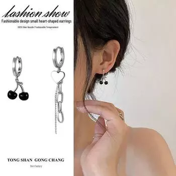 Милые асимметричные серьги в форме вишневого сердца для женщин - Niche Summer Design Cherry Hoop чёрный