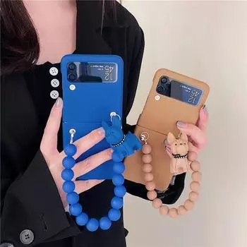 Милые чехлы для телефонов с изображением бульдога для Samsung Galaxy Z Flip3 5 г, браслет из бисера, матовый жесткий чехол для ПК для Samsung Galaxy Z Flip 3 For Z Flip 3 коричневый