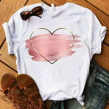 Милые футболки Heartbeat Love для женщин, летняя футболка Femme, повседневные топы с короткими рукавами и круглым вырезом, футболки XXS чёрный
