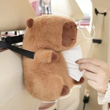 Милые мультяшные плюшевые игрушки Капибара плюшевая автомобильная коробка для салфеток на спинку сиденья автомобиля бумажный пакет креативная автомобильная коробка для салфеток мягкая кукла для детских подарков белый