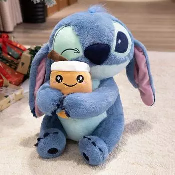 Милые плюшевые игрушки Stitch Hug Bubble Tea Большие размеры Lilo & Stitch Аниме Мягкая плюшевая игрушка Stitch Милая кукла Подушка Домашний декор 30cm
