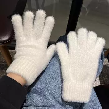 Милые плюшевые перчатки без пальцев из кораллового плюша, теплые, пушистые, женские, мужские, корейского стиля, зимние, снежные, универсальные, пушистые, утолщенные, защищающие от холода перчатки 16x10cm