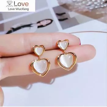 Милые серьги-подвески с опалом Love, корейские серьги-сердечки премиум-класса для женщин, французские феи, подвесные серьги, модные ювелирные изделия