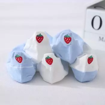 Милые женские лодочки с вышивкой клубники, мягкие хлопковые, синие, белые носки для девочек, летние короткие носки Sokken