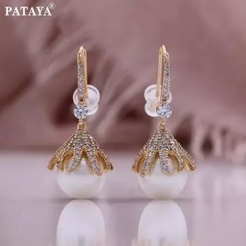 Милые женские серьги PATAYA с инкрустацией из белого искусственного циркония и жемчуга