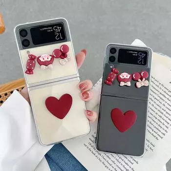 Милый 3d чехол для телефона Candy Girl с вишневым сердцем для Samsung Galaxy Z Flip 3 5g, прозрачный жесткий чехол для ПК Galaxy Z Flip For Samsung Z Flip