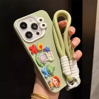 Милый 3D мультяшный чехол для iPhone 16 15 Plus 14 13 12 11 Pro Max мягкий силиконовый чехол с ремешком на запястье iPhone 11 зелёный