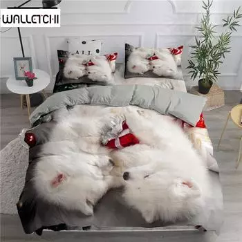 Милый белый комплект постельного белья с изображением собак, модное одеяло с 3D-принтом, роскошный пододеяльник размера Queen King Single, домашний текстиль, декор EU single(135x200cm)