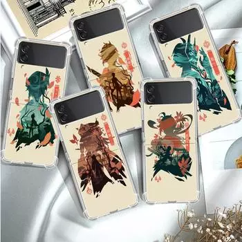 Милый чехол аниме Genshin Impact для Samsung Galaxy Z Flip 3 4 5g Funda Z Flip3, прозрачный жесткий противоударный чехол для ПК, чехол для телефона Samsung Z Flip 5G