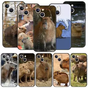 Милый чехол Capybara для iPhone 11 12 13 15 14 Pro Max для телефона X XR XS 7 8 Plus SE 2020, роскошный черный мягкий силиконовый чехол Funda iPhone 11 Pro