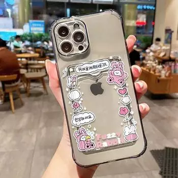 Милый чехол для телефона с корейским рисунком для iPhone 15 14 Pro 11 13 12 Pro Max X XR XS 7 8 15 Plus SE 2020, чехол-кошелек с держателем для карт For iPhone 12