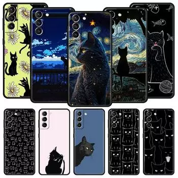 Милый чехол для телефона с рисунком черного кота для Samsung Galaxy S24 S23 S22 S20 Ultra S21 FE 5G S10 S9 Plus S10E S8 20, мягкий силиконовый чехол S21 FE 5G