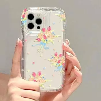 Милый чехол для телефона с розовым цветком для iPhone 11, чехол для iPhone 13 12 15 14 Pro Max X XS XR 7 8 Plus SE, прозрачный мягкий чехол с эстетическим цветочным принтом For iPhone 12 Pro