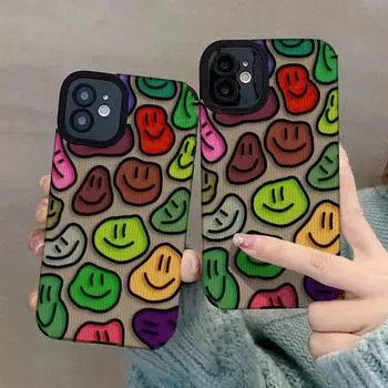 Милый чехол для телефона со смайликом для Iphone 13 Pro Max 14 Plus 7 8 Se 2 Se3, защитный противоударный чехол для камеры для Iphone 11 12 Xr Xs X iphone 6 6s