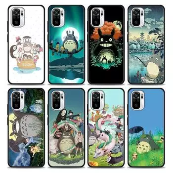 Милый чехол для телефона Studio Ghibli Тоторо Миядзаки с аниме для Xiaomi Redmi Note 9 9T 10 11 11E 8 7 Poco M3 M4 Pro 5G, черные чехлы Redmi Note 7