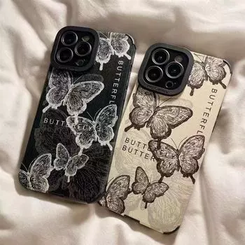 Милый чехол для телефона в стиле ретро с бабочкой для Iphone 14 Pro Max 13 Mini 11 12, противоударный чехол-бампер для Iphone Xr Xs Max X 7 8 Plus Se2 iphone 6s 6