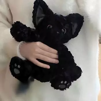 Милый черный кот, плюшевая игрушка, подушка цвета хаки, кудрявый КУКИ, черный кот, кукла с длинными волосами, большие глаза, праздничный подарок, подарок на день рождения для ребенка 27cm